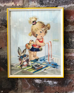 Framed girl and bunny print