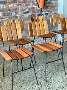 Wooden slatted round table & 6 chairs