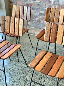 Wooden slatted round table & 6 chairs