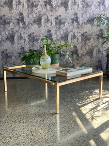 Rectangle brass & glass coffee table