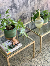 Load image into Gallery viewer, Pair of brass &amp; glass side table
