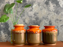 Load image into Gallery viewer, 3 Retro Orange Ceramic Canisters
