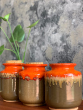 Load image into Gallery viewer, 3 Retro Orange Ceramic Canisters
