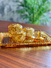 Load image into Gallery viewer, Amber glass vanity set in tray
