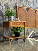 Load image into Gallery viewer, Vintage Double Cane Headboard &amp; Pedestals
