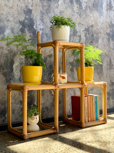 Small Vintage Cane & Glass Shelving unit