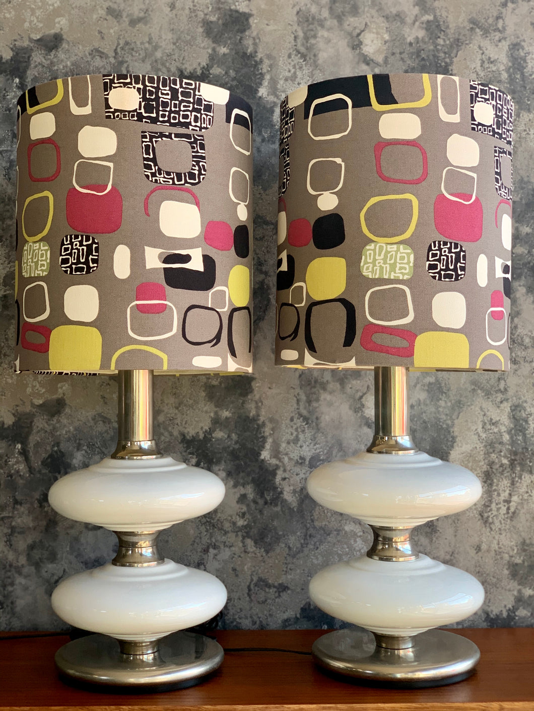 Pair of white & chrome lamps