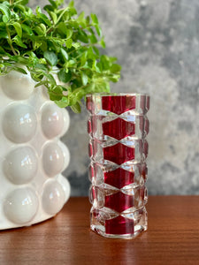 Red & clear glass vase