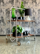 Load image into Gallery viewer, Retro foldable chrome and formica drinks trolley
