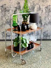 Load image into Gallery viewer, Retro foldable chrome and formica drinks trolley
