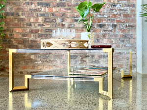 Lucite & Brass Coffee Table