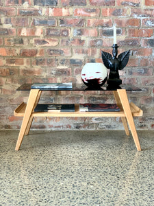 Mid-Century Coffee Table with Black Glass