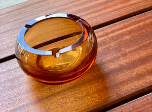 Vintage Amber Ashtray With Lighter