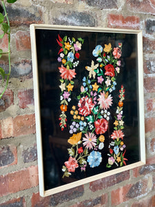 Vintage Flower Embroidery Framed Art