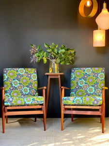 Pair of Mid-Century Armchairs In Vintage Fabric