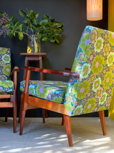 Pair of Mid-Century Armchairs In Vintage Fabric