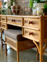 Load image into Gallery viewer, Vintage cane dresser/desk &amp; stool
