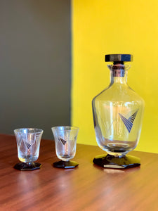 Art Deco Decanter & Two Glasses