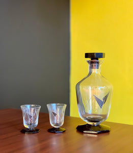 Art Deco Decanter & Two Glasses