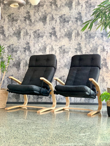 Pair of Mid-century reclining bentwood chairs