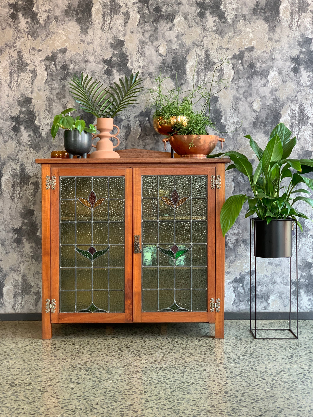 Vintage Cabinet With Lead Glass doors