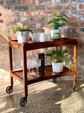 Load image into Gallery viewer, Wooden 2 tier drinks trolley with removable tray
