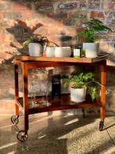 Load image into Gallery viewer, Wooden 2 tier drinks trolley with removable tray
