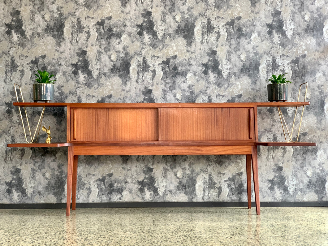 Mid-Century mahogany headboard with brass detail