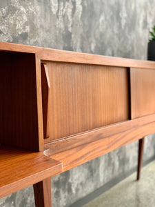 Mid-Century mahogany headboard with brass detail