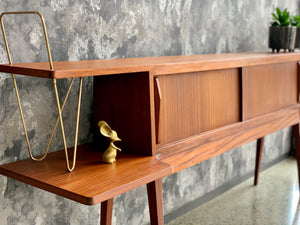 Mid-Century mahogany headboard with brass detail