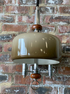 Pull-down Vintage chrome & wood retro ceiling light