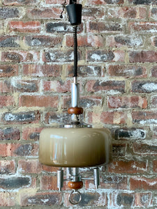 Pull-down Vintage chrome & wood retro ceiling light