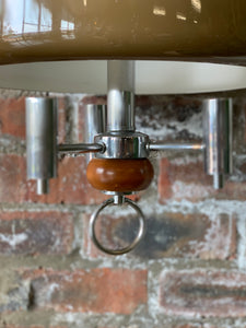 Pull-down Vintage chrome & wood retro ceiling light