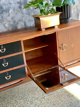 Load image into Gallery viewer, Imbuia sideboard with 3 black drawers
