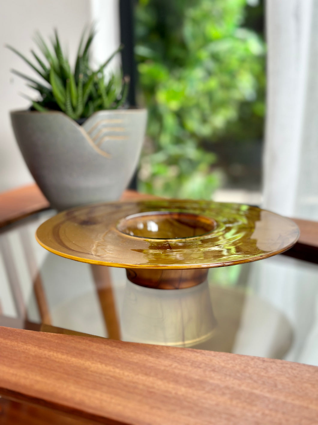 Amber colored glass Candle Holder/Bowl