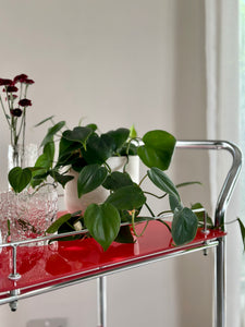 Red Glass & Chromed Tiered Bar Cart