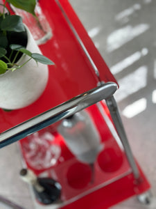 Red Glass & Chromed Tiered Bar Cart