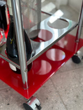 Load image into Gallery viewer, Red Glass &amp; Chromed Tiered Bar Cart
