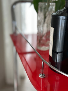 Red Glass & Chromed Tiered Bar Cart