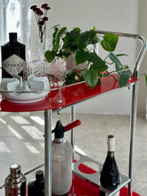 Load image into Gallery viewer, Red Glass &amp; Chromed Tiered Bar Cart
