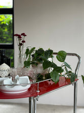 Load image into Gallery viewer, Red Glass &amp; Chromed Tiered Bar Cart
