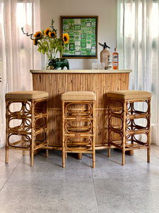 Retro Cane Bar with Four Bar Chairs